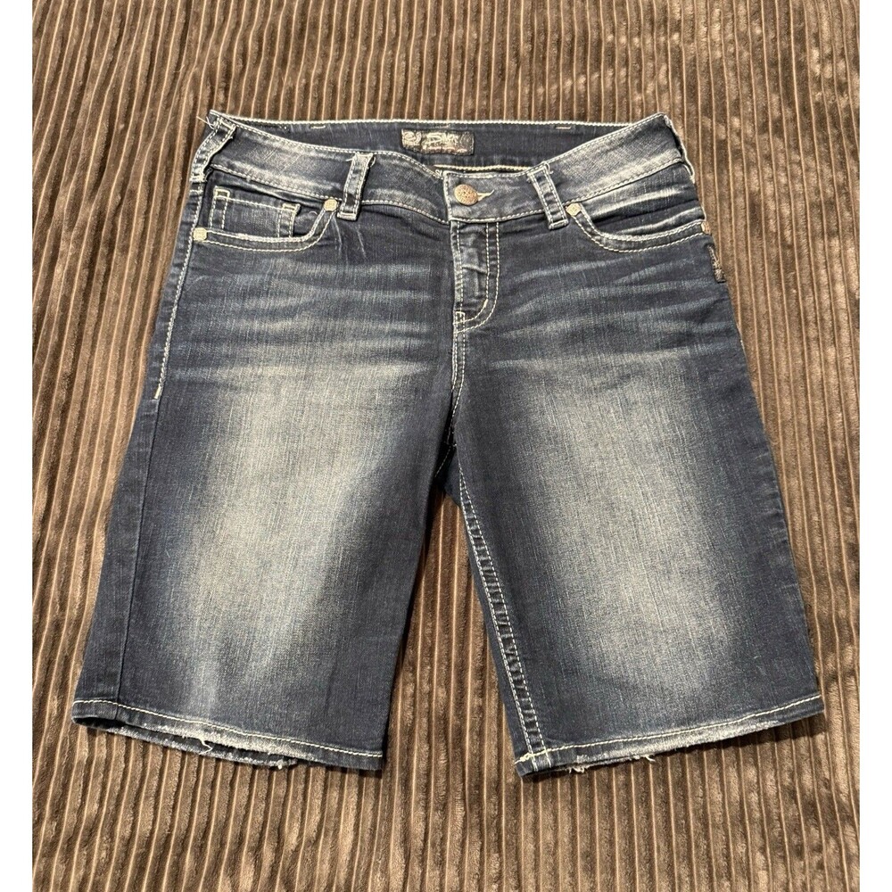 Silver Jeans Suki Bermuda Jean Shorts Size W31 L11 Dark Wash/Faded